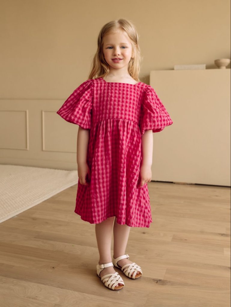 Kız Çocuk Pembe Kareli Elbise