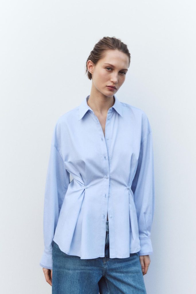 Pilili Bel Detaylı Mavi Gömlek