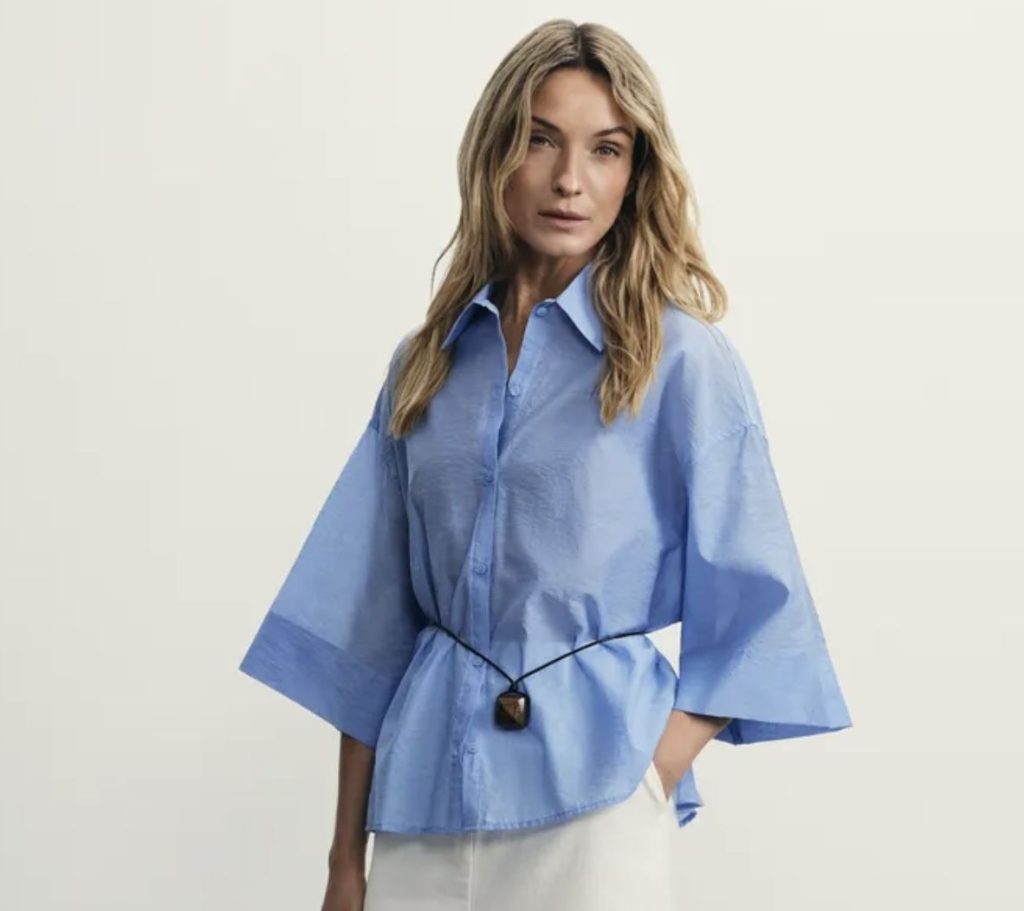 Oversize Geniş Kollu Mavi Gömlek